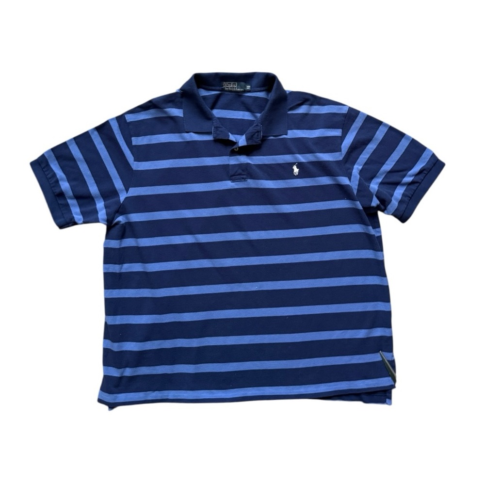 Vintage 90s Y2K Polo by Ralph Lauren Blue Striped Men's Polo Shirt Size 3XB